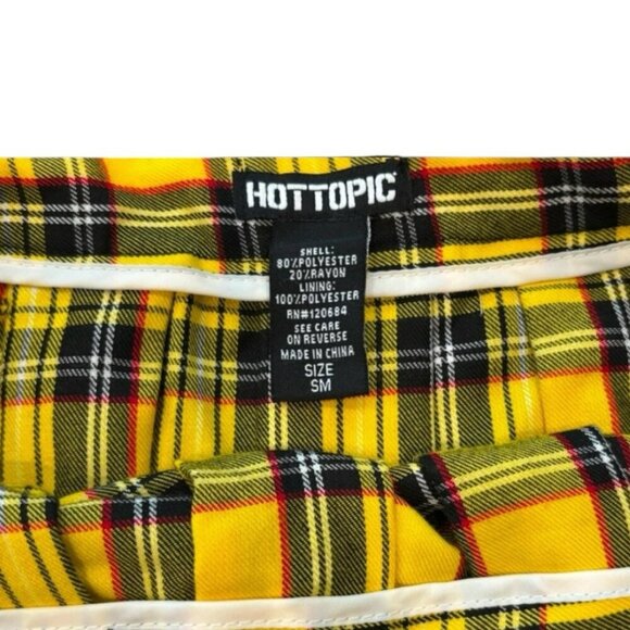 Hot Topic Yellow Plaid Pleated Mini Skirt w/ Chain | Punk Grunge | Size S - Picture 3 of 4